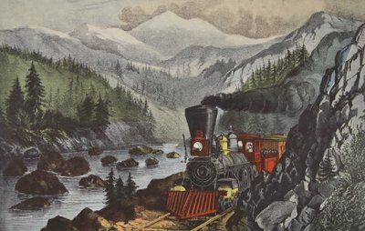 Ruten til Californien, Truckee River, Sierra-Nevada, pub. 1871, Currier & Ives af American School